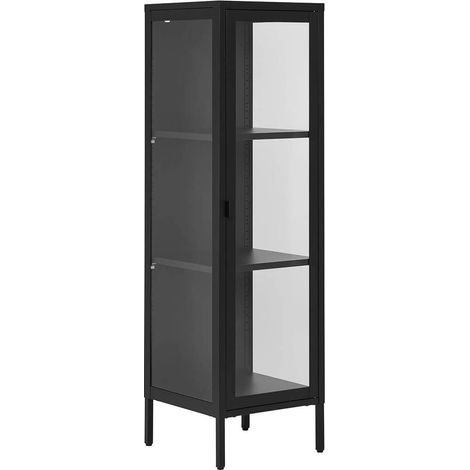 HENDRA - Vitrine 1 Portes Verre et Métal Noir H140cm (1/5)