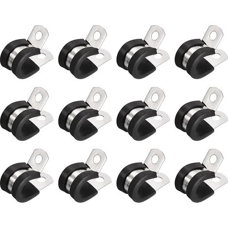 12pcs 12mm Collier de Serrage 304 Inox Acier Caoutchouc Amorti Isolé Attache Grillage Rigide Sangle Clip Fixation Tube Tuyau (1/4)