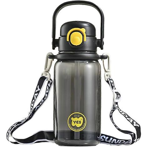 Große 1000-ml-Wasserflasche mit Strohhalm, auslaufsicher, aus Kunststoff, mit Deckel, ideal für Kinder und Outdoor-Aktivitäten. (1/5)