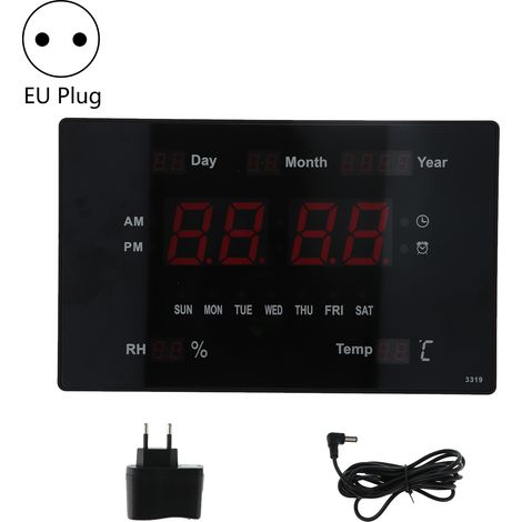 Horloge numérique LED 100-240V, mur multifonction avec température et humidité, affichage du calendrier perpétuelEU