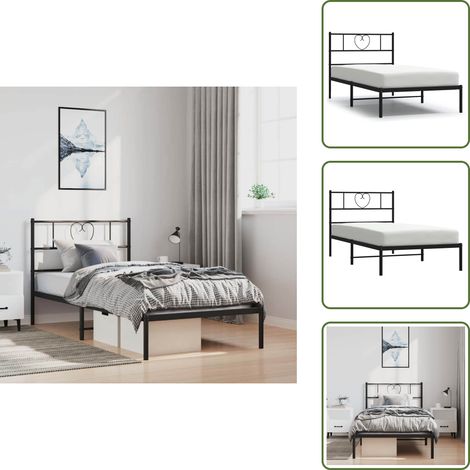 The Living Store Cadre de lit métal sans matelas avec tête de lit noir 100x200cm - Cadre de lit (1/5)