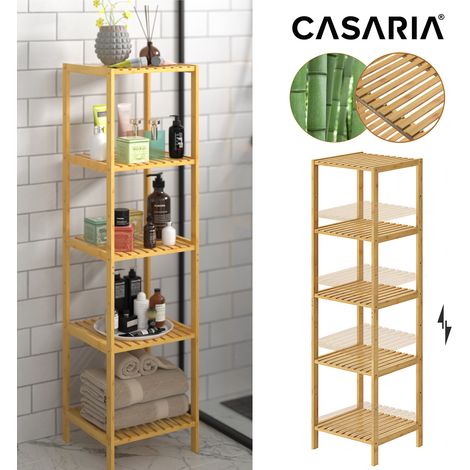 CASARIA® Bamboo Bathroom Storage Shelf Free Standing Kitchen Storage Rack Brown Wall-Mounted Display Stand Stylish Organiser Unit 5 tiers (1/5)