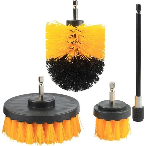 Kit de 4 brosses rotatives pour perceuse : nettoyage de la voiture, de la cuisine et de la salle de bain avec rallonge. (1/5)
