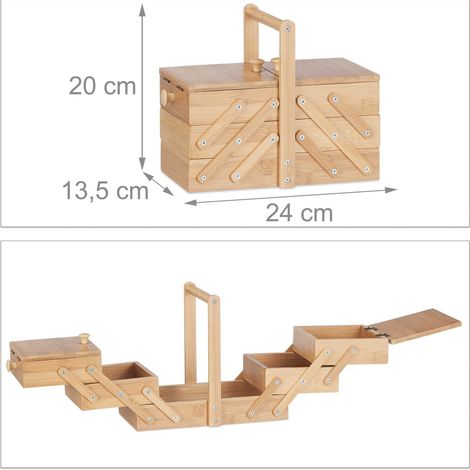 Scatola da cucito dal design classico 5 scomparti porta accessori 30 x 20 x 15 cm in bambù naturale 130003743