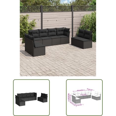The Living Store 8-tlg. Garten-Sofagarnitur mit Kissen Schwarz Poly Rattan - Gartenmöbel - Outdoor Möbel - Rattan Sofa - Esstisch Set - Lounge Gruppe (1/3)