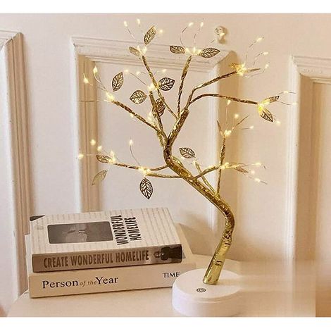Lampe de Branche d'arbre de chaîne de cuivre étoilé LED à Piles ou Alimentation USB lumière de Chevet à Fil Chaud avec Interrupteur Tactile pour la décoration de la Maison (1/2)