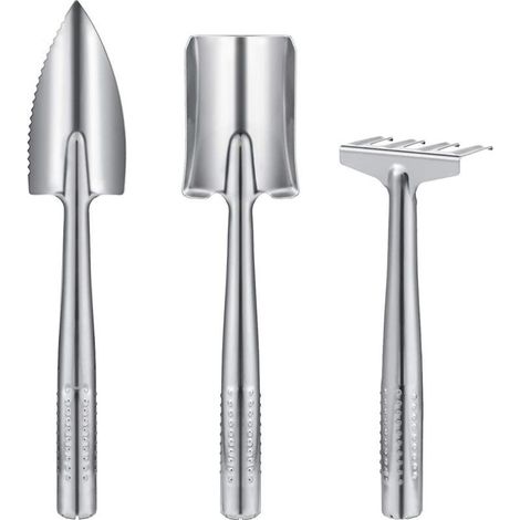 Kit da giardinaggio in acciaio inox da 3 pezzi: attrezzi compatti per adulti e bambini, ideali per piccoli spazi e principianti. (1/4)
