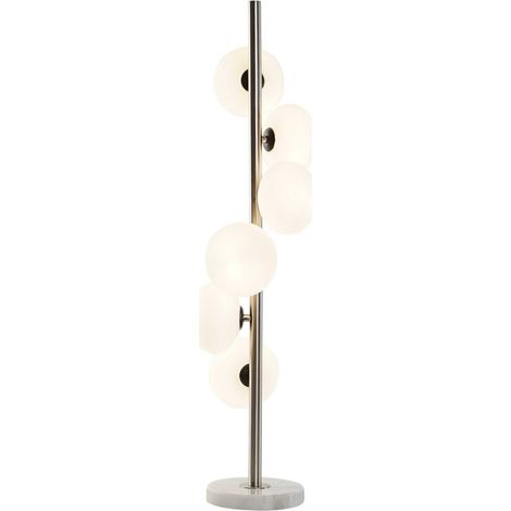 lampe sur pied moderne en verre et marbre style boule élégante - blanc opalin et argent mat (1/5)