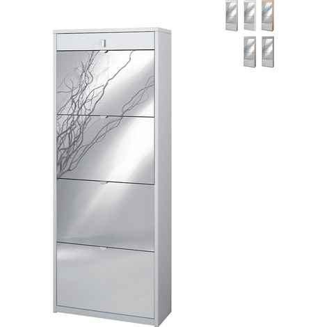 Schuhschrank mit vier Spiegeltüren und einer oberen Schublade Ash White 63x29x H164 cm (1/5)