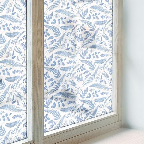 Fensterfolie 100x100 cm Dekorativ Selbstklebend Blickdicht PVC Folie für Badezimmer Schlafzimmer Milchglas Sichtschutz Fenster Dekorfolie Farnblätter