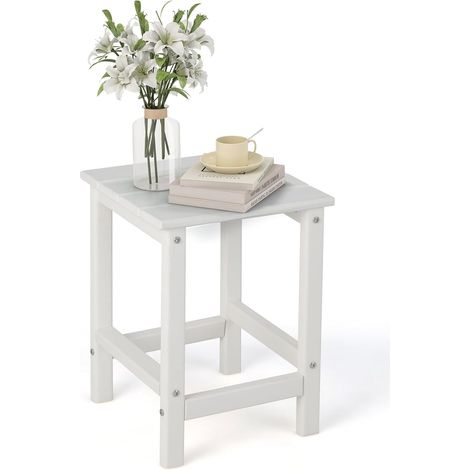 GOPLUS Table Basse de Jardin en HDPE Charge 100KG-Plateau en Lattes Taille Compacte Carrée 35,5x35,5x46,5CM Blanc (1/5)