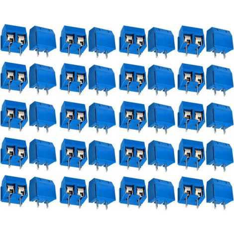 110 Pièces PCB Vis Connecteur, Bornier à Souder Bleu 5mm, Bornier à Vis de PCB Circuit Imprimé 2 Broches (Pin) (1/5)