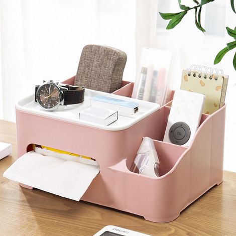 Boîte De Rangement Pour Mouchoirs - Organisation Bureau Multifonction Avec Compartiments Pour Stylos Et Télécommandes - Design Élégant - 24,5 x 17,5 x 10,6 cm - 1 Pièce (1/5)