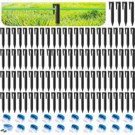 100 Pièces Piquet Fil Robot Tondeuse + 20Pcs Connecteur Fil Raccord Cable Electrique Etanche Accessoires pour Tondeuses à Gazon Étanche Câble Lawn Mower Connectors Crochet Fixation Terre Réparation (1/5)