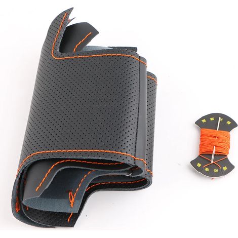 (Fil orange) Housse de volant personnalisée pour voiture, compatible avec Infiniti FX, FX35, FX37, FX50, Nissan Juke, Maxima, Sentra, volant en cuir noir tressé. (1/5)