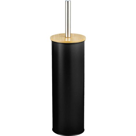 Porte-Brosse WC Naturline - Ø95 x 38 cm - Acier et Bambou - Couleur Noire - Brosse de Toilette Moderne et Durable - Style Minimaliste avec Finition Sophistiquée (1/5)
