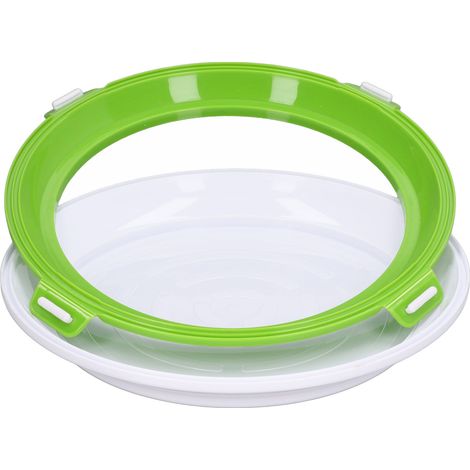 Lot alimentaire réutilisable, boîte de conservation fraîcheur empilable, rangement frigo étanche anti-fuite, rond blanc à fond vert, 4e génération (double fermeture). (1/5)