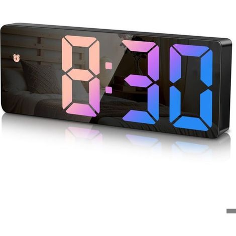 Réveil numérique générique de chevet avec fonction snooze, grand écran LED heure/date/température, luminosité réglable. (1/5)