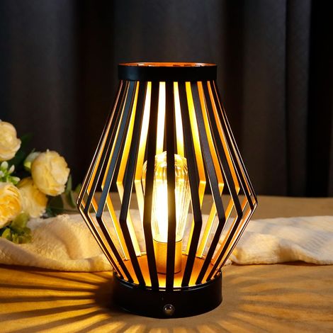 Lampe de chevet tactile dimmable 20cm de haut Lanterne en cage métallique rechargeable avec ampoule LED de style Lampe d'appoint, les fêtes, le patio pour l'intérieur et l'extérieur (1/5)