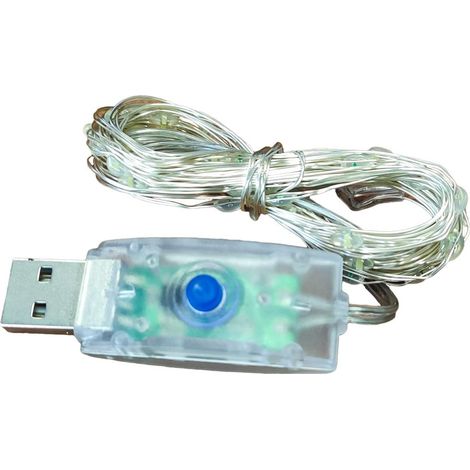 Guirlande lumineuse LED (blanc froid, 50 LED, 5 mètres) avec câble en cuivre et port USB 5V, étanchéité IP67, 8 modes d'éclairage, idéale pour décore