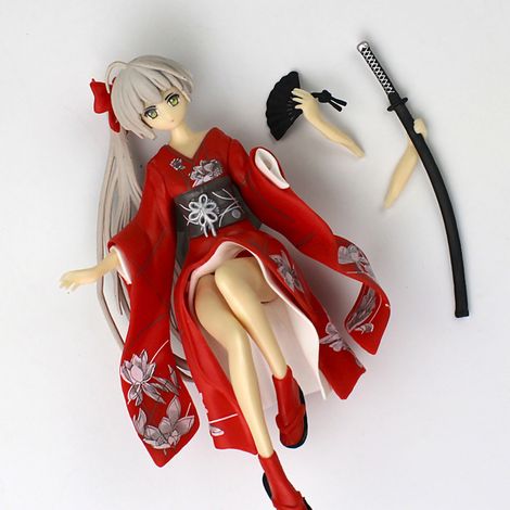 Anime-Figur im Kimono, japanisches Otaku-Accessoire, PC-Gehäusemodell, Schreibtischdekoration, roter Fächer mit schwarzem Sockel (1/3)