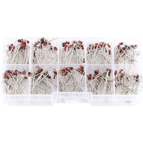 Kit électronique de 200 diodes Zener assorties (10 valeurs) 1N4728 à 1N4737 avec boîte de rangement (1/5)