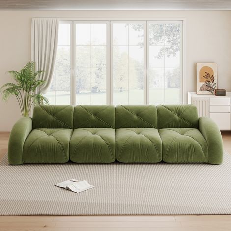 Canapé modulable 4 places vert, tissu chenille doux, antidérapant, sans montage ni cadre, grand fauteuil pour salon confortable.