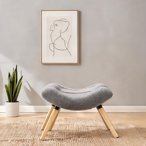 Pouf coloris gris clair en polyester mousse 67 x 45 x 38 cm (1/5)