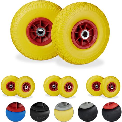 8x Ruedas de Carretilla, Neumáticos de Goma, 3.00-4, Eje de 20mm, Hasta 80 kg, 260 x 85 mm, Recambios, Amarillo y Rojo