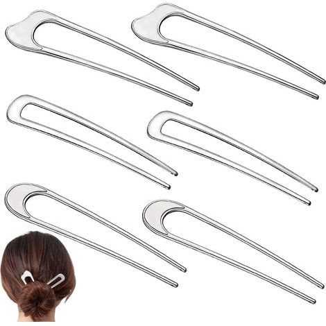 Set mit 6 Vintage-Haarnadeln aus Metall in U-Form für Duttfrisuren, Haarschmuck für Damen und Mädchen (silber) (1/5)