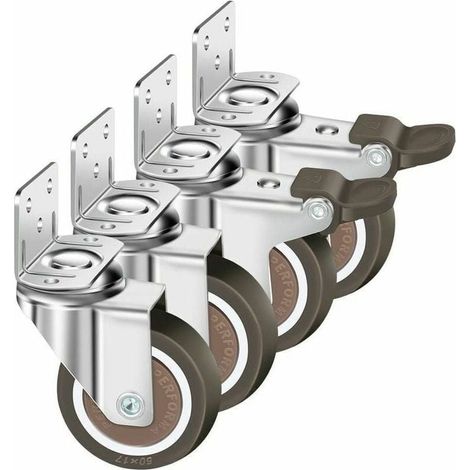 Lot De 4 Roulettes Pivotantes 50Mm, 100Kg Roulettes Pour Meubles, Type L Roue Pour Meuble Avec Frein Rotation 360, Pour Intrieur Et Extrieur(2 Roulette Avec Frein, 2 Roulette Sans Frein) (1/4)