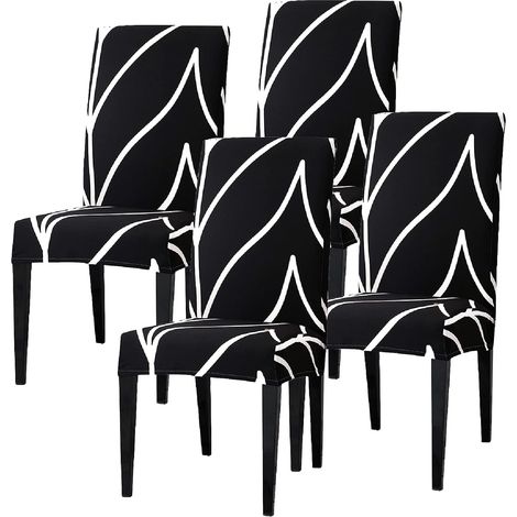 Ensemble de 4 housses de table extensibles universelles antidérapantes pour chaises, idéales pour la décoration de la maison, des hôtels et des restaurants (noir). (1/5)