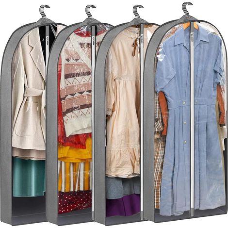 4Pcs Housses Vêtements Suspendre Transparentes Longue Gris,Covers Protéger Clothes Anti-Poussière Etanche Humidité avce Zip,Couverture Protection Vetement pour Stockage Chemise Manteaux Robes Costumes (1/5)
