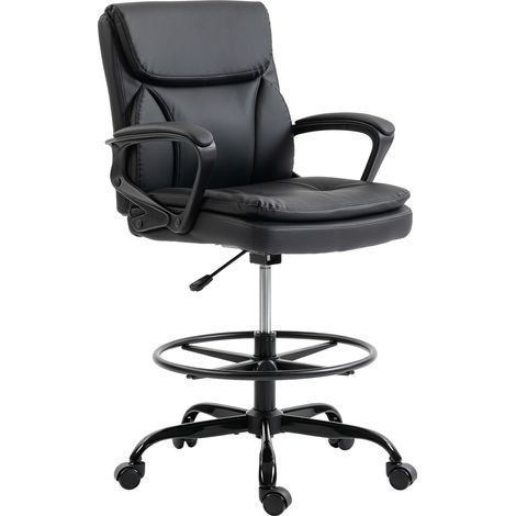 HOMCOM Sedia Ergonomica per Scrivania in Finta Pelle, Altezza Regolabile, Nero