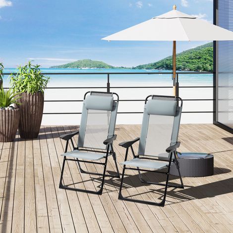 Set di 2 sedie pieghevoli da giardino con schienale regolabile in 5 posizioni, struttura in acciaio grigio (1/5)