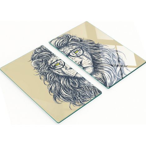 Tablas decorativas multifuncionales de cocina con acabado templado, dise帽o de le贸n hipster, 2x30x52 cm.