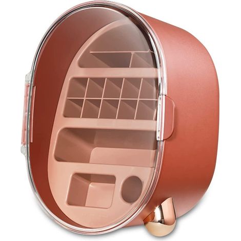 Boîte de rangement pour maquillage portable, avec couvercle anti-poussière et tiroirs de rangement, couleur marron, pratique pour organiser vos cosmétiques et accessoires beauté (1/5)