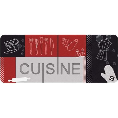 Tapis de cuisine rouge noir 50x120 cm – Fibres de polyamide sur semelle vinyle antidérapante – Lavable en machine à 30°C – Id Mat (1/3)