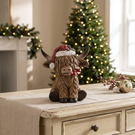 Festive Candy Cane Highland Cow Ornament (1/2)