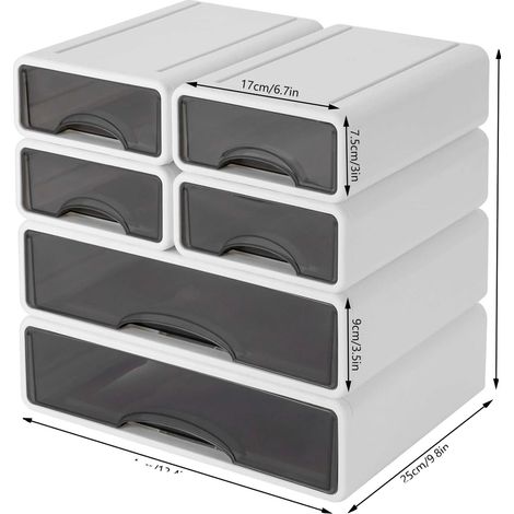 Organisateur de Bureau, 6 Tiroirs Détachables, Rangement Multi-Fonction, BLANC (1/2)