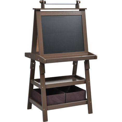 Chevalet enfant 3 en 1 marron double face avec tableaux blancs et noirs, rouleau de papier et bacs, pour chambre et salle de jeux (1/5)
