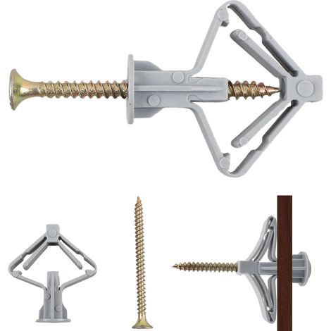 200 PCS Raw Plugs for Plasterboard, Plasterboard Wall Plugs Fittings Set, Drywall Anchor Screws, Compatible with Hollow Walls, TV Wall Brackets, Decorative Panels (100 Screws+100 Anchors) (1/5)