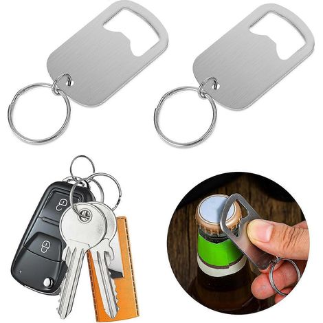 Lot de deux ouvre-bouteilles avec anneaux porte-clés et clés en acier inoxydable, adaptés aux cuisines domestiques, aux bars, aux fêtes et aux restaurants. (1/5)