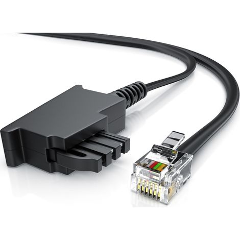 CSL - 6m Telefonkabel TAE-F Stecker auf RJ11 Stecker Int. Norm 6P4C / 4-polig belegt Flachkabel - TAE-F - schwarz