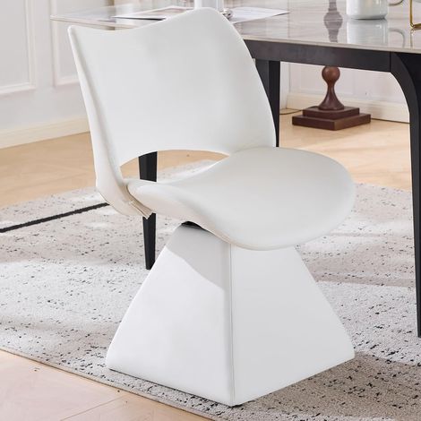 Chaise pivotante confortable blanche – Chaise moderne à dossier haut en similicuir – Idéale pour la salle à manger, le bureau à domicile et le salon