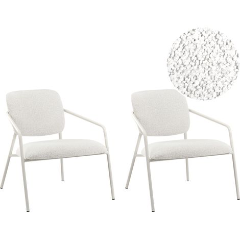 Conjunto de 2 sillones con reposabrazos patas de hierro tapizado de tela blanco crema Loa