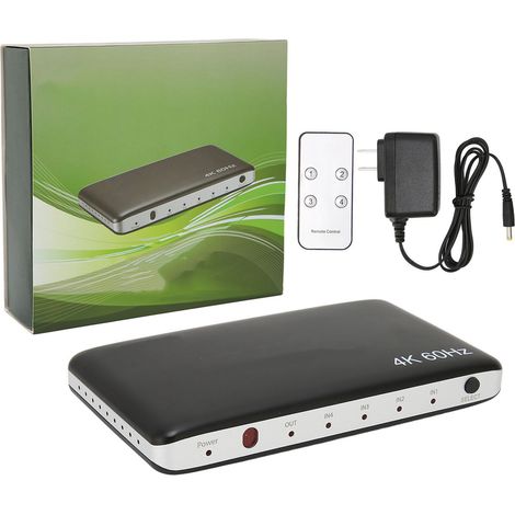 Switch HDMI 4 entrées 1 sortie 4K 60Hz avec télécommande, convertisseur vidéo Full HD pour PS4, HDTV, prise US 100-240V (1/5)