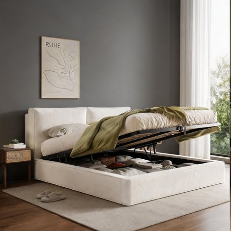 Cadre de lit beige en boucle 231 x 196 x 105 cm (1/5)