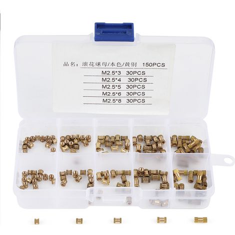 150pcs M2.5 Brass Cylinder Knurled Round Molded in Insert Embedded Nuts