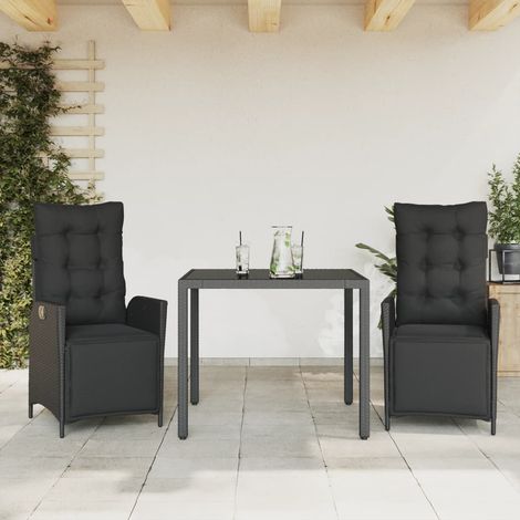 vidaXL 3 Piece Garden Dining Set with Cushions Black Poly Rattan (1/5)